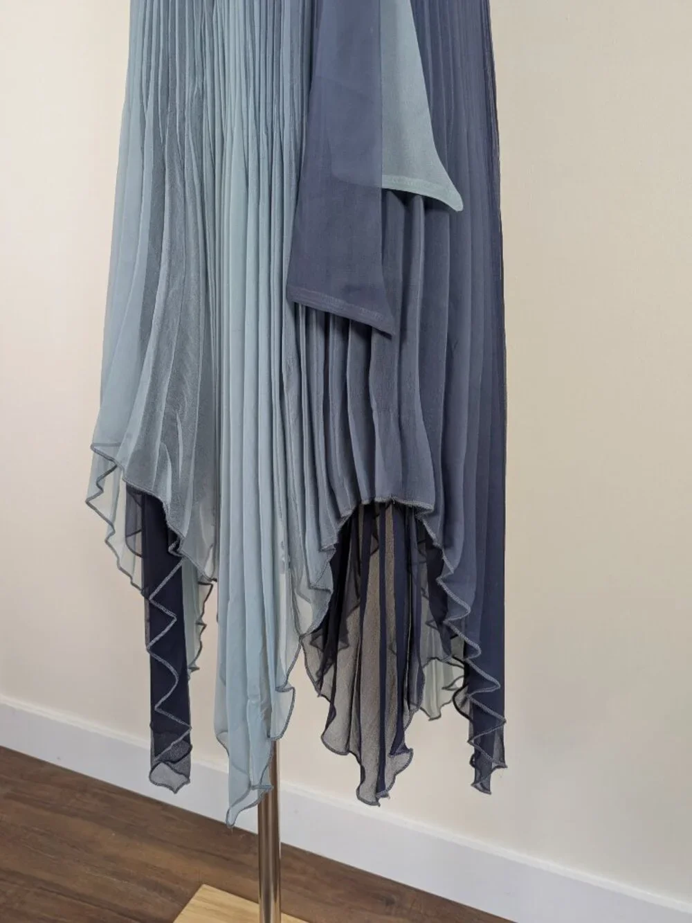 Komarov Asymmetrical Silk Midi Dress Size Large Pastel Blue Formal Sheer - Picture 4 of 16